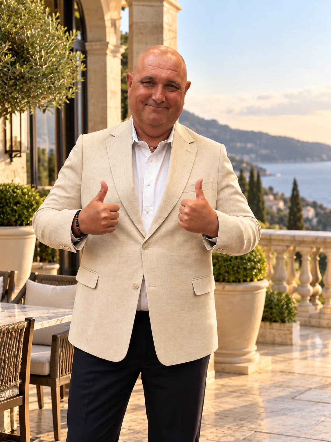 Cream linen jacket with pocket square