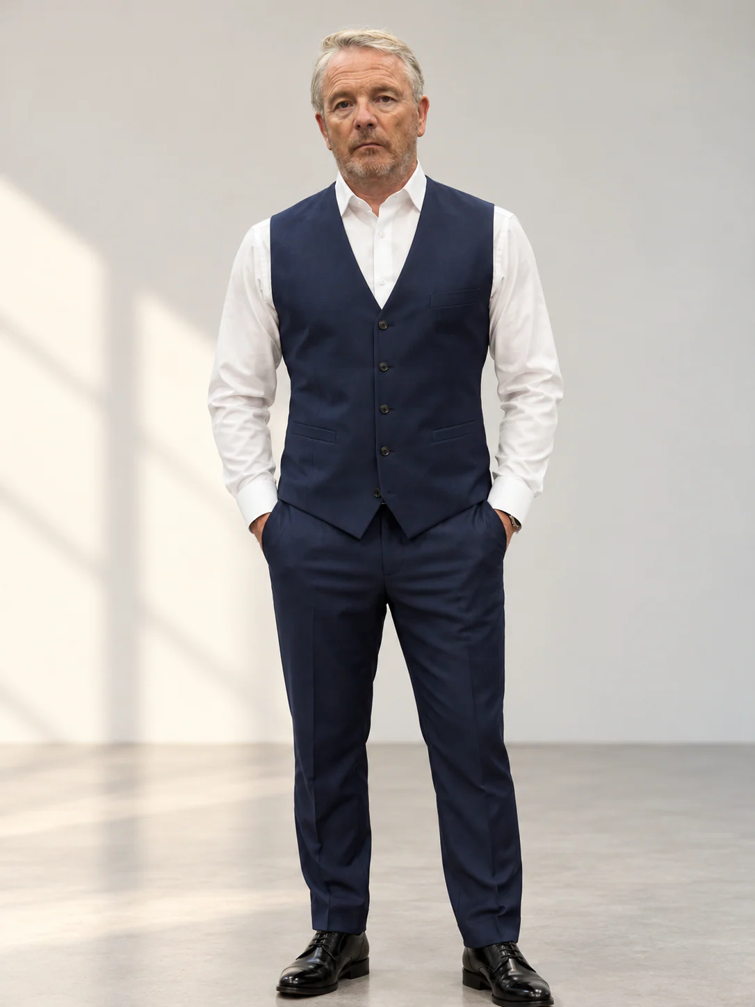 Navy waistcoat with matching trousers