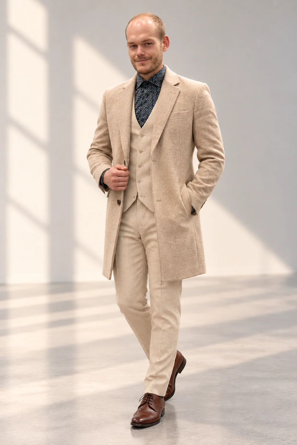 Beige linen suit